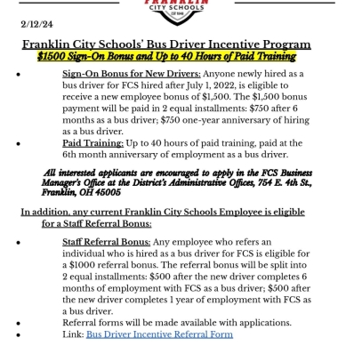 Press release about the bus driver incentive program.
